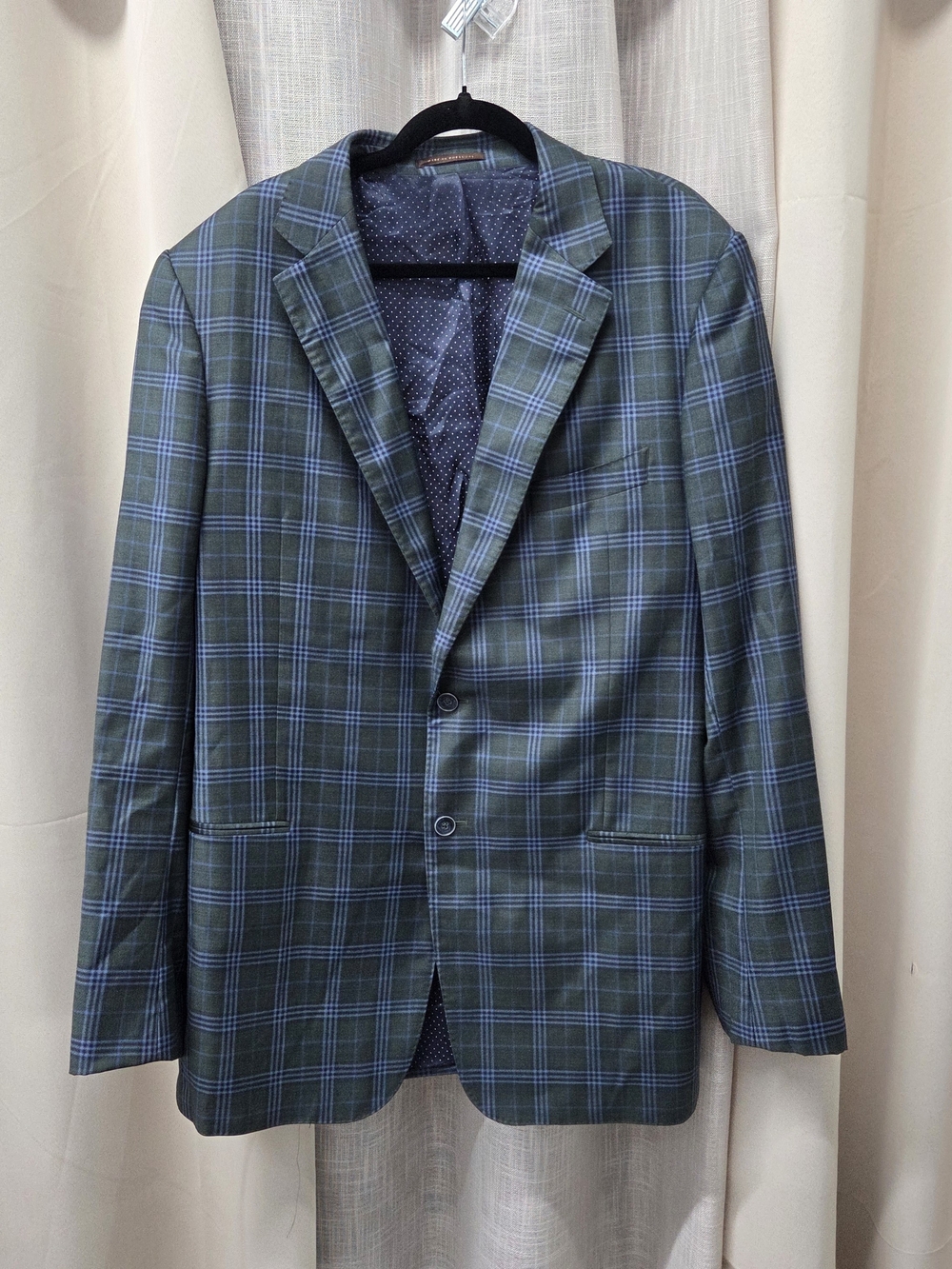 Men's Green Plaid Blazer Wool Xl Ivy League Dark Academia Black Watch Tartan
